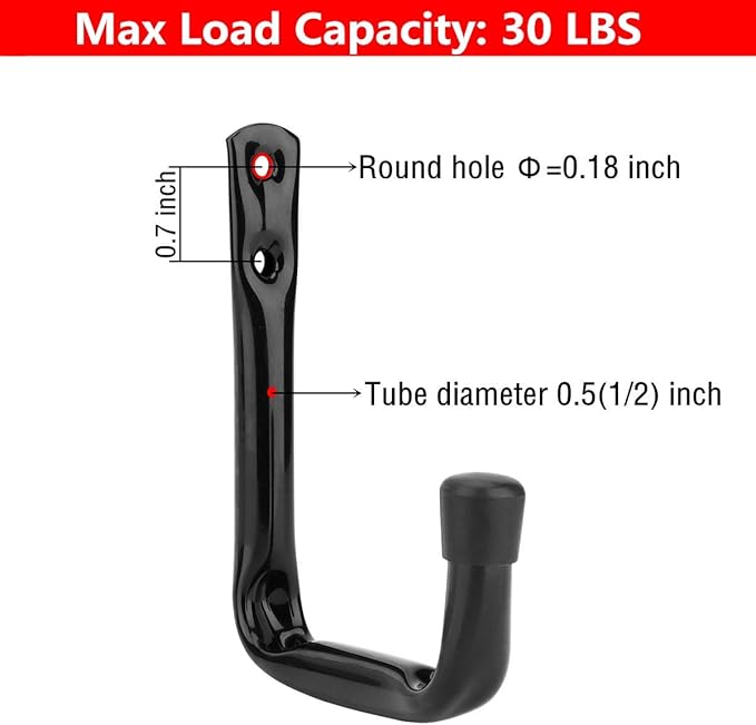 Garage Storage Hooks, Heavy Duty J Utility Hangers (Black, Pack of 10)