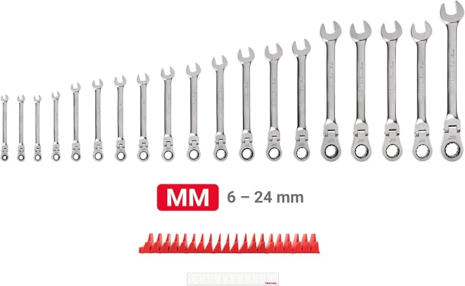 TEKTON Flex Head 12-Point Ratcheting Combination Wrench Set with Modular Organizers, 19-Piece (6-24 mm) | WRC95303