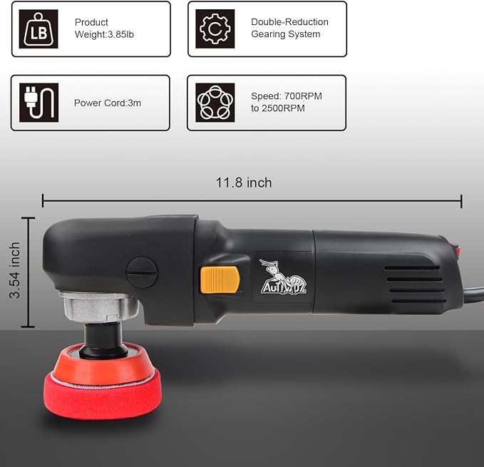 AUTIWOZ Mini Buffer Polisher, Car Polisher Waxer, 600W Rotary Polisher Machine with 33Pcs Polishing Kit, with 1" /2" /3" Base Pads M14 Thread Extension Shaft for Car Boat Sanding Polishing and Waxing