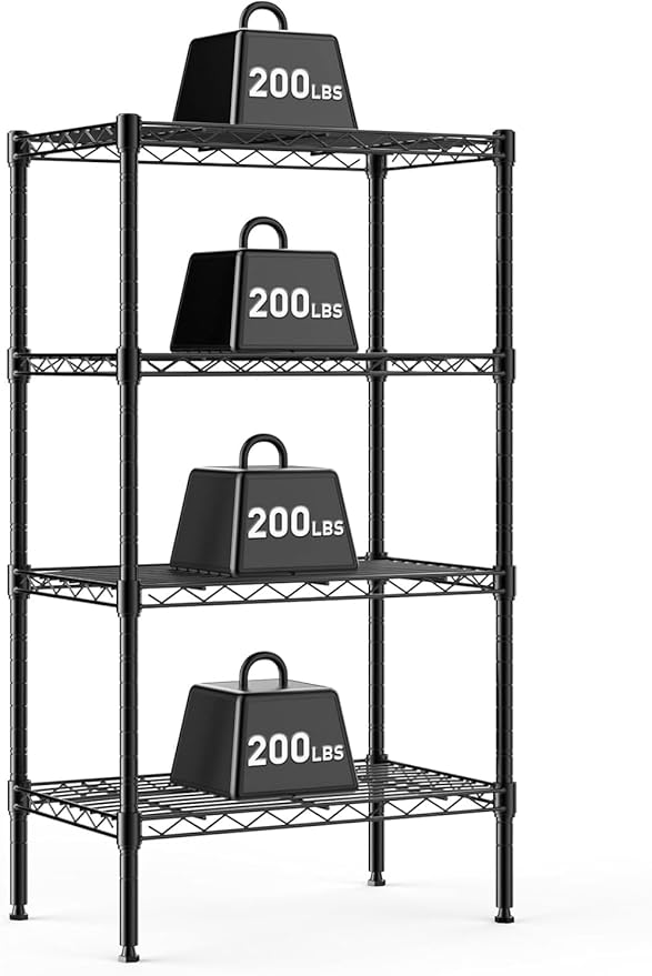 HealSmart 4-Tier Metal Wire Storage Shelves, Adjustable Standing Storage Rack Shelf, Heavy Duty Steel Shelving Unit Organizers for Kitchen Bathroom Pantry Garage, 23.3" W×13.4" D×47" H, Black