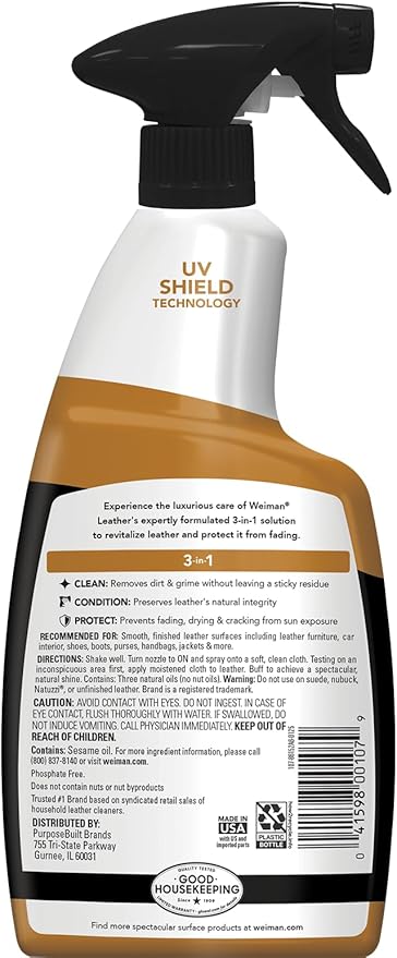 Weiman Leather Cleaner & Conditioner - Cleans, Restores & Protects Leather, UV Protection Prevent Cracking & Fading, For Car Seats, Sofas, Shoes, Bags & All Finished Leather Surfaces, 6 Pack, 22 FL Oz