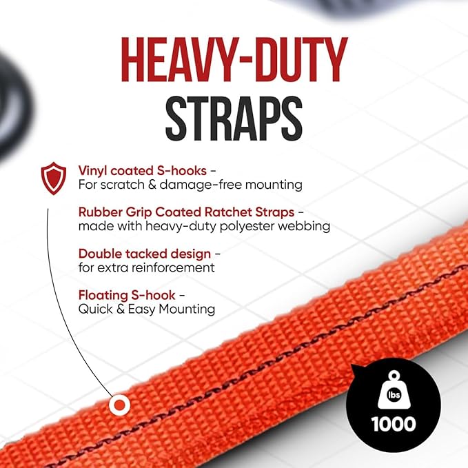 Cajun Tie Downs - 3 Point Tie Down Ratchet Strap for Jet Ski, Sea Doo & Wave Runner (8 Feet, Orange)