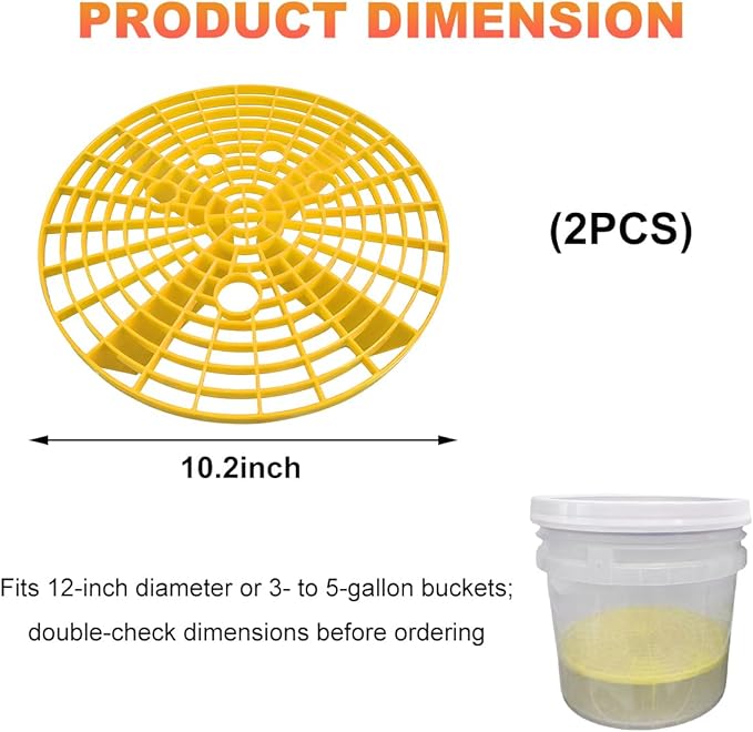 2 PCS Car Wash Bucket Inserts, Auto Detail Dirt Gaurd Buckets Filter Helps Remove Dirt Debris, Dirt Guard Insert Wash Filter Fits 12 Inch Diameter Bucket or 3-5 Gallon Buckets (Yellow)