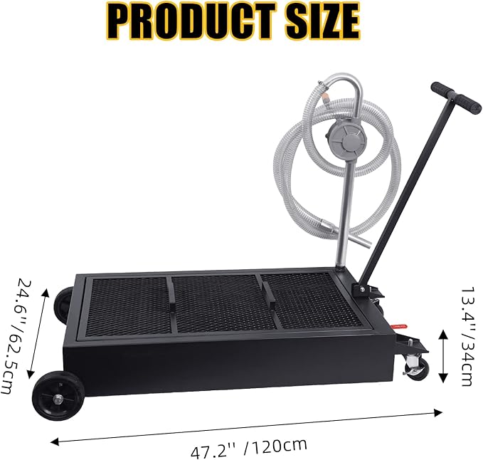 25 Gallon Oil Drain Pan 95L Foldable Low Profile Oil Drain Pan, Large Capacity Oil Change Pan, with Pump, Hose