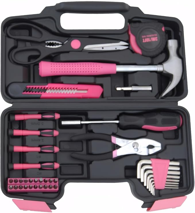 39-Piece Household Tools Kit Essential Home Repair Set with Plastic Toolbox Ideal for College Students, Home Use & More