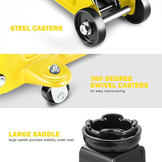 PM PERFORMOTOR Low Profile Hydraulic Trolley Service/Floor Jack, 2 Ton (4000 lbs) Capacity, Lifting Range 5.1"-13", Yellow,PM-TOL-FJ20-YL