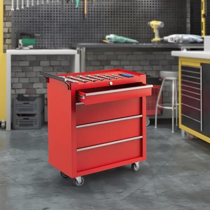 Professional Workstation Version 24" 4-Drawer Rolling Tool Chest - Lockable Storage Cabinet with Wheels for Workshop & Garage Organization
