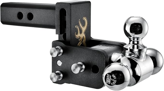 B&W Trailer Hitches Tow & Stow Adjustable Trailer Hitch Ball Mount with Browning Logo - Fits 2" Receiver, Tri-Ball (1-7/8" x 2" x 2-5/16"), 3" Drop, 10,000 GTW - TS10047BB