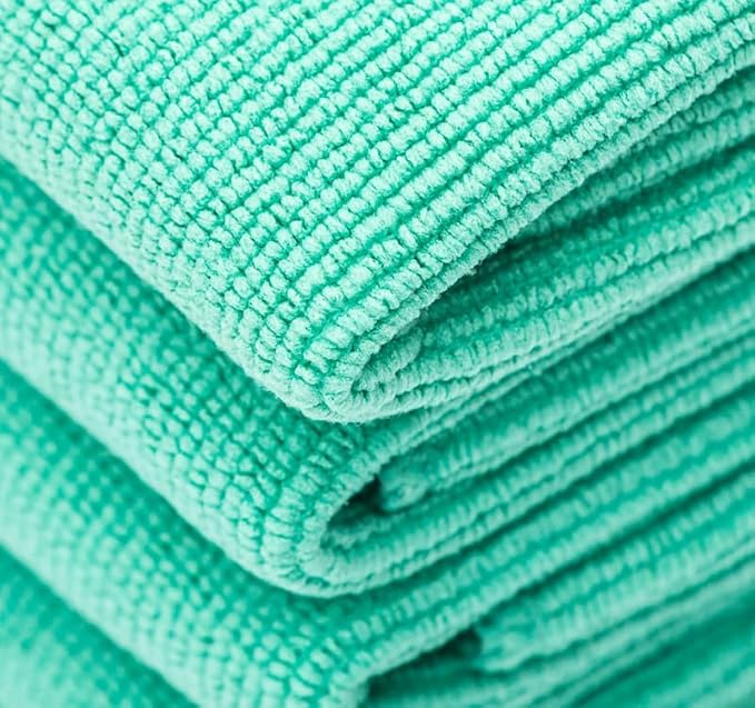The Rag Company - The Pearl - Professional Microfiber Detailing Towel for Ceramic Coating Leveling and Sealant Removal, Safe and Scratch-Free with No Tags, 320gsm, 16in x 16in, Green -12 Pack