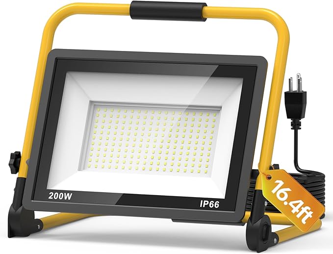AIKVSXER 24000LM Led Work Light, 200W 6000K Portable Flood Light with 16.4FT Cord & Switch, IP66 Waterproof Worklight for Indoor Outdoor Job Site Repairing Garage Workshop, Gifts for Man