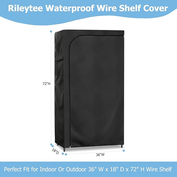 Rileytee Wire Shelf Cover,Heavy Duty 600D Dustproof Waterproof Shelf Covers for Wire Shelving,Outdoor Storage Rack Cover for Wire Rack with Zipper,Black,36"W x 18"D x 72"H
