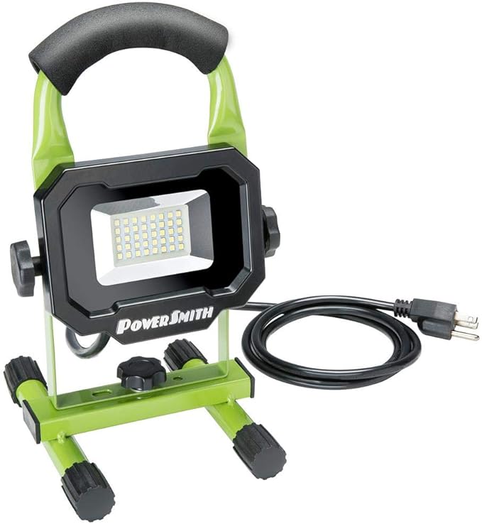 PowerSmith 2,400 Lumen Weatherproof Tiltable Portable LED Work Light with Sealed On/Off Switch, Impact Resistant Lens, Metal Housing and Stand, 2 Year Warranty