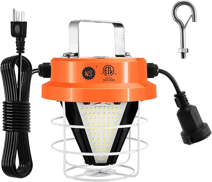 NS 100W Led Temporary Work Light 15000LM Construction Lights 5000K Daylight White Portable Hanging Work Lights for Outdoor Indoor Garage Shop High Bay Warehouse Lighting