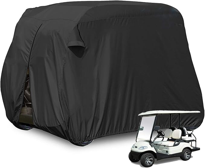 moveland 4 Passenger Golf Cart Cover Outdoor Accessories|Waterproof Dust, Extra PVC Coating Custom Cart Cover Compatible with EZ GO, Club Car, Yamaha(Black)