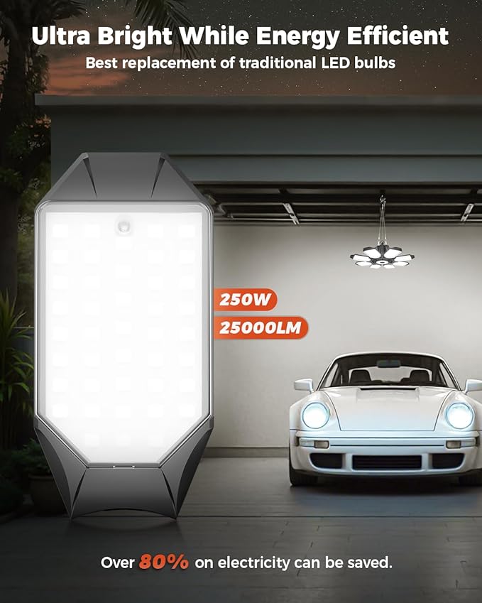 Garage Light Plug in (Built-in Outlet), 25000LM Linkable LED Shop Light w/ 9.84ft Power Cord and Switch, 6500K Hanging Work Light for Garage, Workshop, Utility Room (1 Pack)