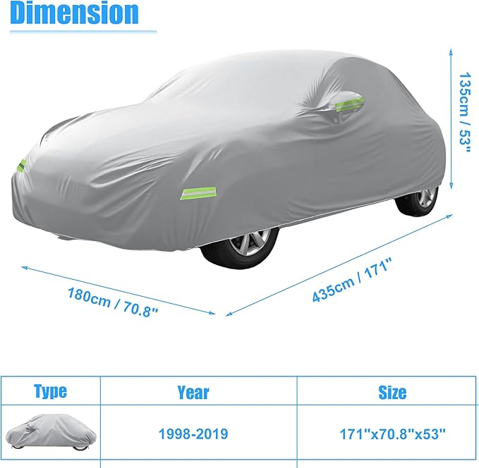 X AUTOHAUX for Volkswagen New Beetle Cover Car Cover for Volkswagen New Beetle 1998-2019 Outdoor Full Car Cover All Weather Protection with Zipper Silver Tone