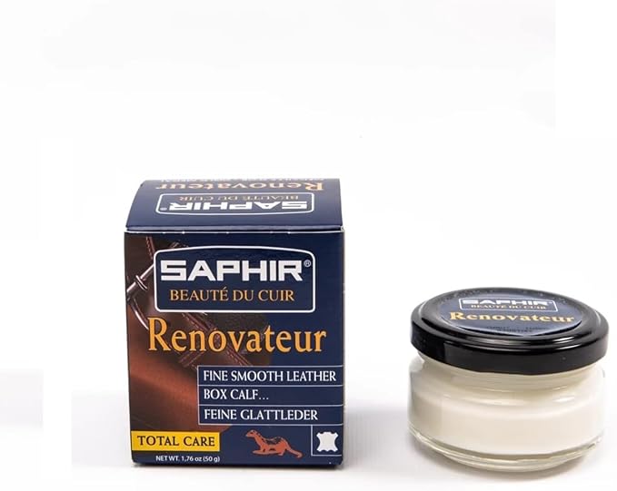 Saphir Beauté du Cuir Renovateur - Cleans, Nourishes, Protects and Shines - with Chamois Cleaning Cloth - 50mL