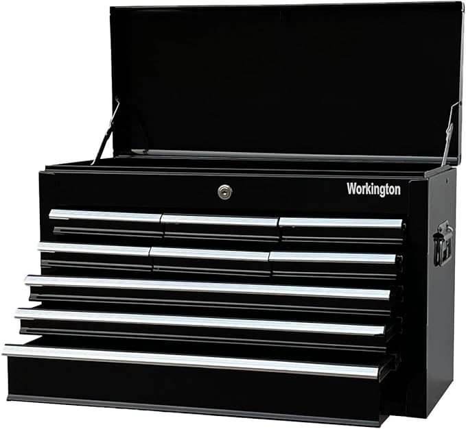 Workington Portable Metal Tool Chest with 9 Drawers, 24" 9-Drawer Tool Chest Cabinet with Ball Bearing Drawer Slides, Steel Tool Storage Box Organizer 4006 Black
