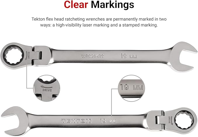 TEKTON Flex Head 12-Point Ratcheting Combination Wrench Set with Modular Organizers, 34-Piece (1/4-1 in., 6-24 mm) | WRC95305