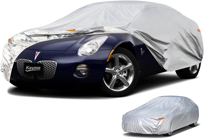 Kayme 6 Layers Car Cover Custom Fit for Pontiac Solstice (2005-2009) Waterproof All Weather for Automobiles, Outdoor Full Cover Rain Sun UV Protection.Silver
