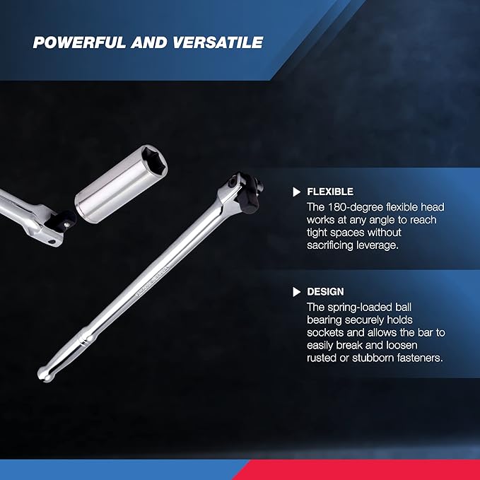 NEIKO 00206A 1/2" Breaker Bar, 1/2-Inch Drive 24-Inch Breaker Bar, Flex Head Chrome-Moly Cr-Mo, Lug Nut Wrench, Tire Bar, Cheater Bar