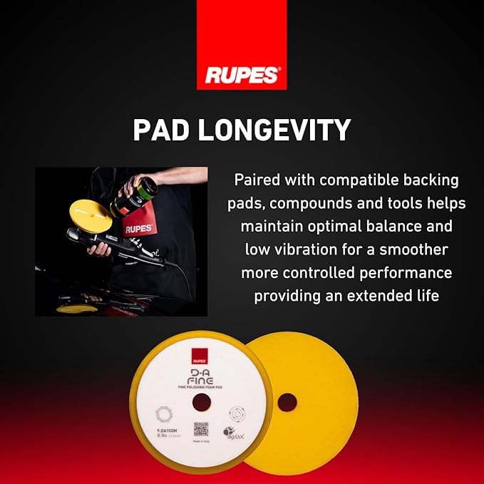 RUPES 9.DA150M Pack of 24 Yellow D-A Fine Finishing Foam Pads 150mm | Ideal for Paint Correction & Gloss Enhancement | Moderate to Fine Defect Removal | Compatible with 5" Backing Plate