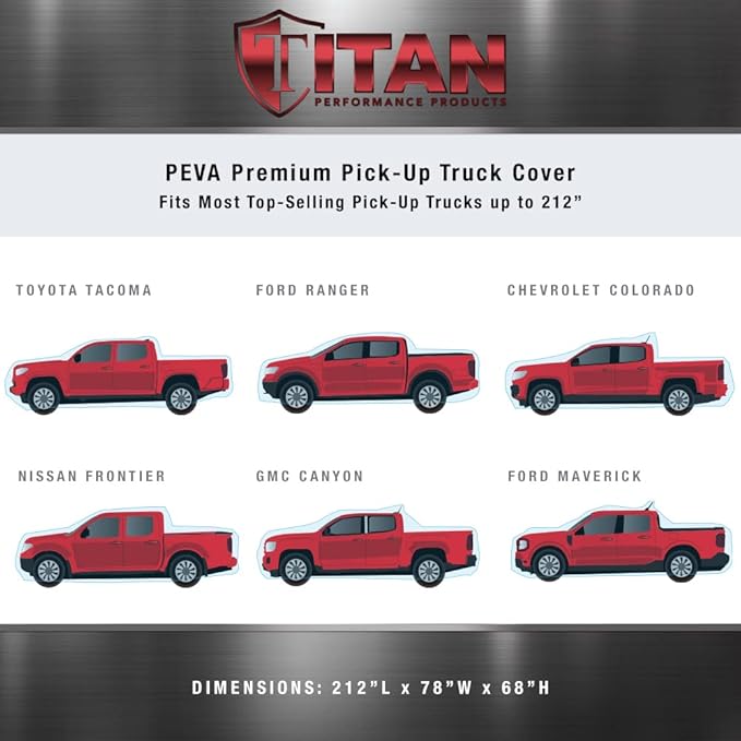 Titan Premium Multi-Layer PEVA Car Cover for Mid-Size Pick-up Trucks 200-212”. Waterproof, UV Protection, Anti-Scratch Protective Lining, Driver-Side Zippered Opening. Fits Tacoma, Ranger and More.