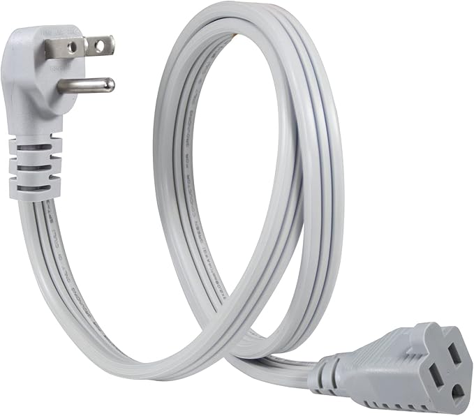 KUNCAN Appliance Power Extension Cord - 3 Prong Flat Wire SPT-3 14 AWG Heavy Duty Male to Female Extender Low Profile Grounded Cable for Major AC Unit, Air Conditioner, Refrigerator (3 Feet)