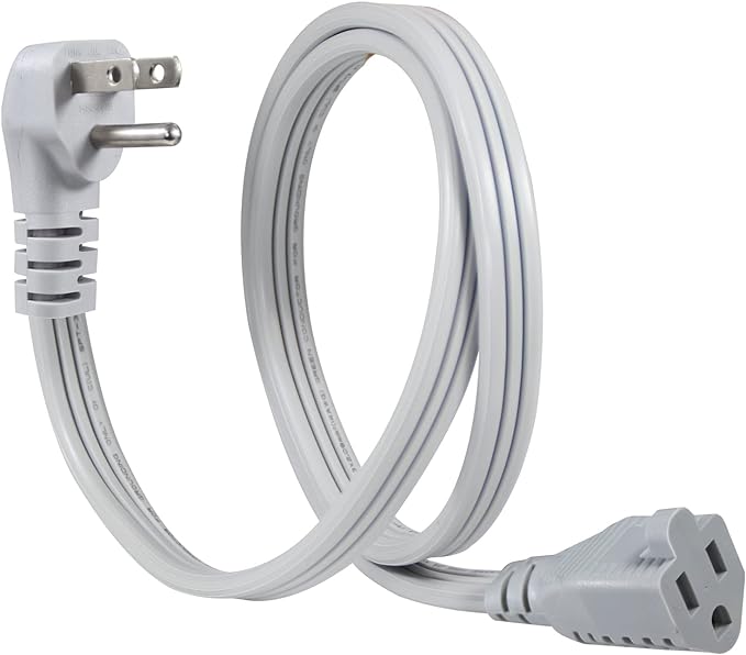 KUNCAN Appliance Power Extension Cord - 3 Prong Flat Wire SPT-3 14 AWG Heavy Duty Male to Female Extender Low Profile Grounded Cable for Major AC Unit, Air Conditioner, Refrigerator, Heater (1 Feet)