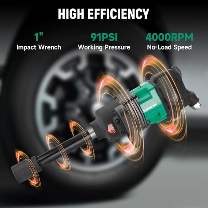 Hoteche 1-Inch Air Impact Wrench Kit, 2211 ft-lbs Heavy Duty Pneumatic Impact Gun, Twin Hammer Mechanism, Truck Tire Tool with Sockets for Semi-Truck, RV, and Industrial Use