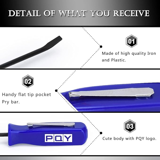 Mini Pocket Pry Bar with Pocket Clip 4.5" Length 3pcs (Blue)