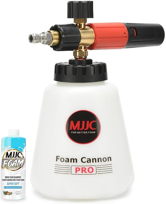MJJC Foam Cannon Pro V2.0 (Thicker Snow Foam Technology) with 1/4 Inch Quick Connector for Pressure Washer, 40 oz Bottle (Pro V2.0 (1/4" Quick Connector) + SOAP Sample)
