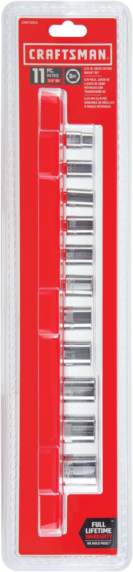 CRAFTSMAN Socket Set, Metric, 3/8" Drive, 6 Pt., 11Piece (CMMT12043)