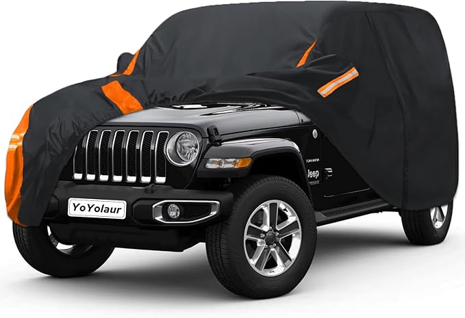 10-Layer Compatible with Jeep Wrangler Cover Waterproof 4 Door All Weather for Automobiles, Outdoor Full Exterior Soft Cotton Lining with Door Zipper, Fit for CJ YJ TJ JK JL