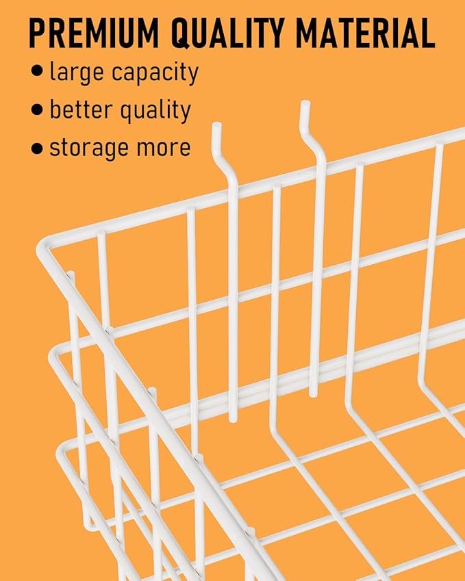 INCLY 4 Pack Pegboard Baskets Bins Set, 4 Size Square Style Metal White Wire Basket for Any Peg Board Organizing Tools, Pegboard Accessories for Workbench Garage Wall Storage Attachments