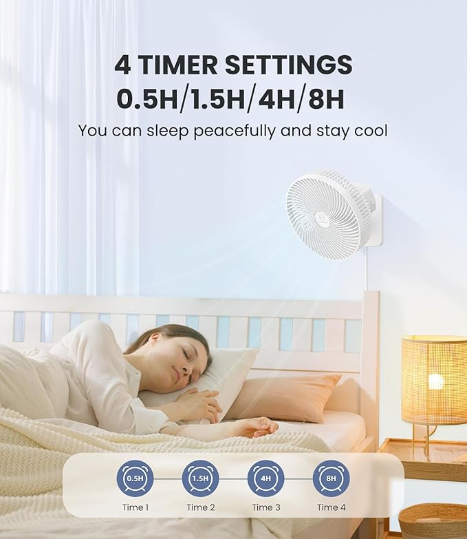 LEMOISTAR 10 Inch Wall Mounted Fan with Remote Control, 90° Oscillating, 4 Speeds, 4 Timer, Adjustable Tilt, 70 Inch Cord, Quiet, for Bedroom Garage RV Office Home Patio-White