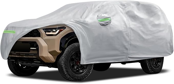 Car Cover Custom Fit for Toyota 4runner 2002-2026, Migaven Waterproof Full Exterior Cover Sun Rain Protection with Door Zipper and Cotton Lining, Silver