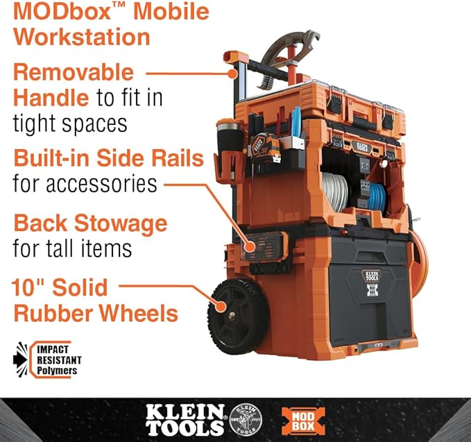 Klein Tools 54825MB MODbox Wire Spool Dispenser, Conduit and Wire Puller, Holds (4) 500-Foot Spools, 120-Pound Capacity, Compatible with MODbox Components