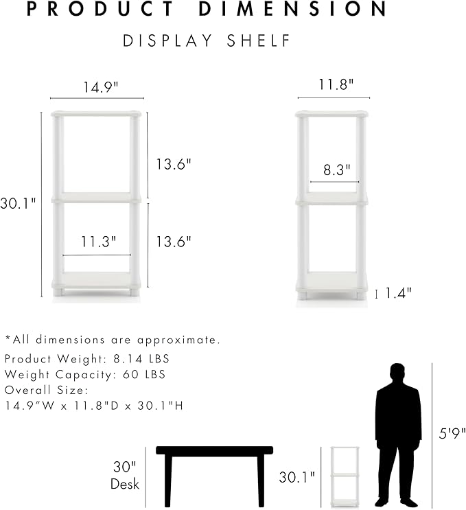 Homes: Inside + Out Apexa Modern 3-Tier Narrow Shelving Units, Collectibles Display Shelves, Easy Assembly Standing Shelf, Home Storage Organizer for Living Room, Bedroom, Office, White