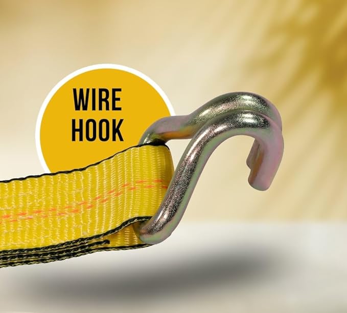 Mytee Products 10 Pack 2" x40' Yellow Ratchet Strap with J Hooks - 10,000 Lbs Breaking Strength - Heavy Duty Tie Down Cargo Truck Straps with Wire Hooks for Flatbed, Truck, Trailers Pickup