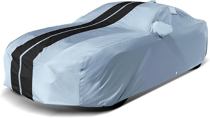 iCarCover Custom Car Cover for Mercedes-Benz 300SD (1978-1985) Waterproof All-Weather Rain Snow UV Sun Protector Full Exterior Indoor Outdoor Car Cover (Stripe - Gray/Black)