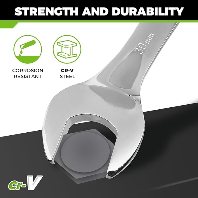 Large Wrench Set with Rolling Pouch, Metric, 5-Piece, 23mm, 24mm, 26mm, 27mm, 30mm, 12 Point, Chrome Vanadium Steel