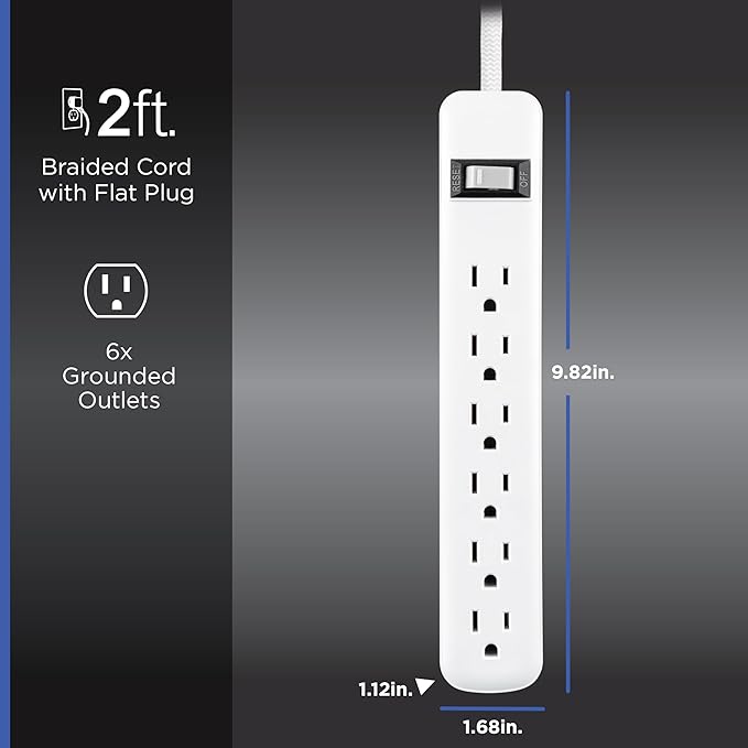 GE Surge Protector Power Strip Combo Pack with Multiple Outlets, 6 Outlet & 2 Outlet 2 USB-C, 245 Joules, 2ft Braided Cords, Flat Plugs, ETL Certified, White, 86076