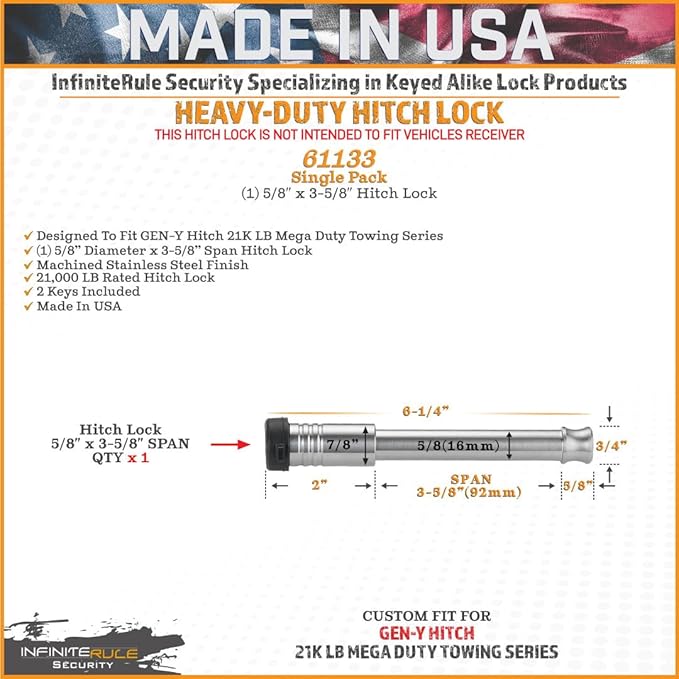 61133 | Hitch Lock for Gen-Y Hitch 21K LB Mega Duty Series - Fits Adjustable Ball Mount Only - Does NOT FIT Vehicle Receiver