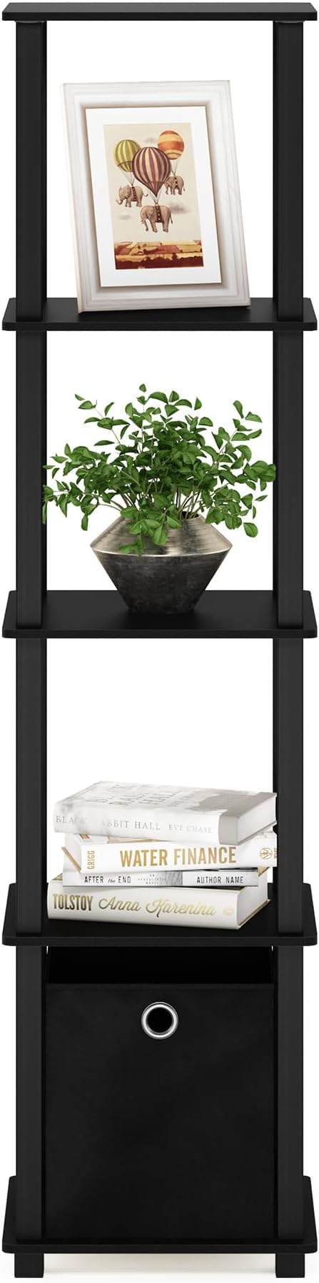 FURINNO Decorative Shelf With Bin, Black