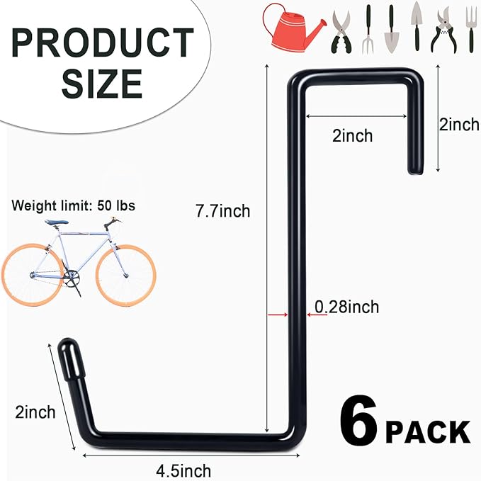 Large Vinyl Coated Heavy Duty Garage Storage Utility Hanging Hooks (6 Pack) - Rafter Hanger Hooks for Bicycle, Ladder, Fence, Pool Cover, Sport Equipment & More