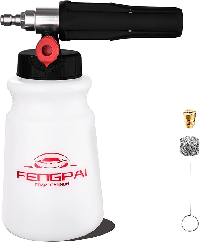 FENG PAI Foam Cannon for Pressure Washer, Car Wash Snow Foam Cannon Lance Pressure Washer Soap Dispenser with Adjustable Thick Foam, 1/4 Quick Connector, 1L