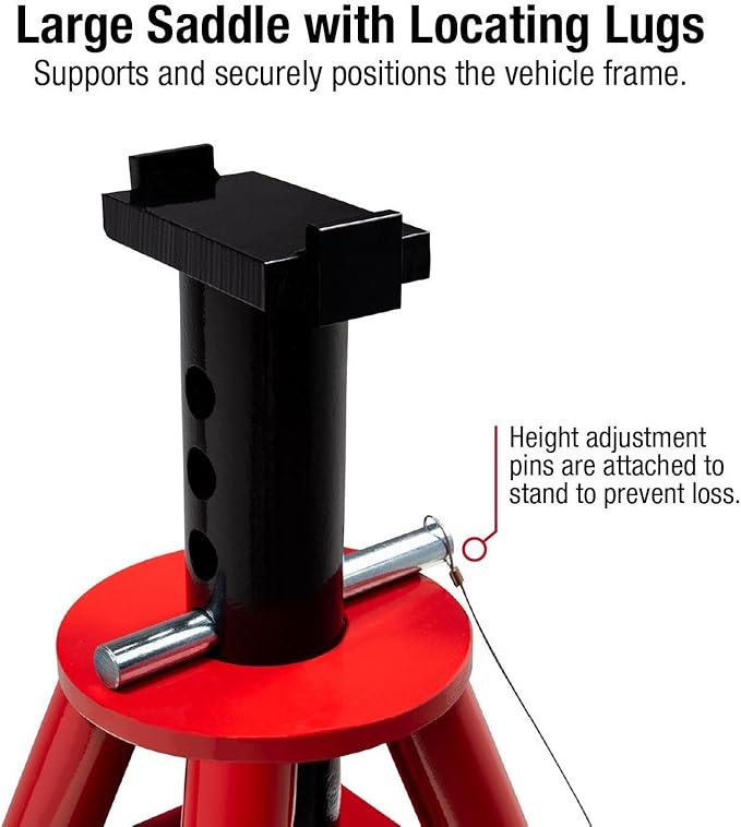 Sunex 1310 10-Ton Medium Height Pin Type Jack Stands, Pair, Red