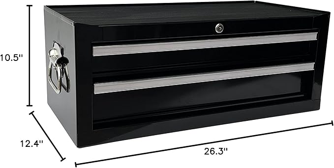 Workington Industrial 2 Drawers Portable Metal Intermediate Box, 26" Middle Tool Chest Cabinet with Ball Bearing Drawer Slides, Steel Tool Storage Box Organizer 4008 Black
