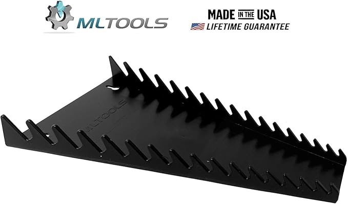 MLTOOLS 16-Tool Standard Wrench Organizer - Low-Profile V-Shape Tools Holder, Fuel & Solvent Resilient - In-Drawer Wrench Tray For Garage, Workshop - Made in USA - Black